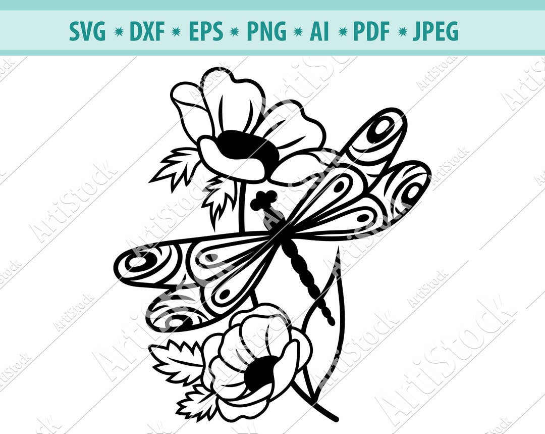 Dragonfly SVG File, Floral Dragonfly Svg, Dragonfly Flower Svg, Floral ...