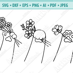 Bloemenpoot Svg, Huisdier poot Svg, Kattenpoot met bloem SVG, Poot Print Svg, Huisdieren minnaar svg, Bloemenboeket Svg, Svg gesneden bestand, Poot Clipart, Png, Dxf