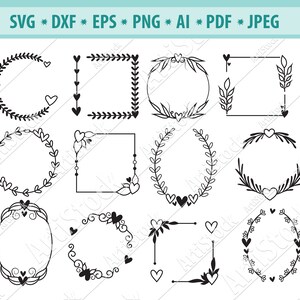 Laurel wreath Svg, Heart laurel wreath Svg, Floral circle Svg, Floral wreath Svg, Wedding wreath svg, Wreath monogram, Leafy Wreath Svg, Eps