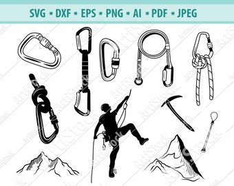 Сlimbing Svg, Сlimbing tools svg, Alpinism Svg, Climbing equipment Svg, Rock Climbing Svg, Mountain climbing svg, Mountain clipart, Eps, Dxf