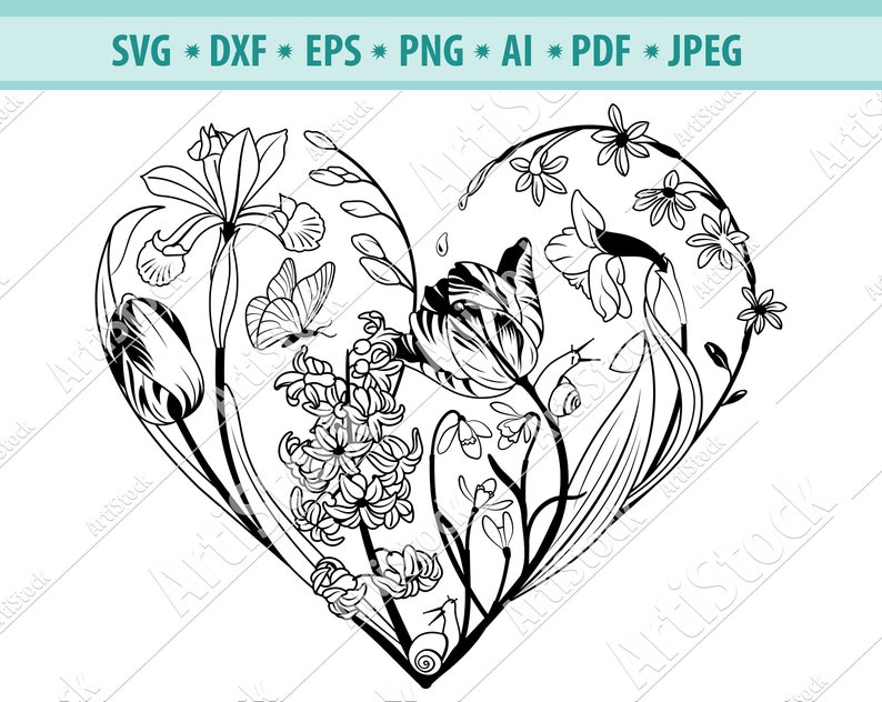 Heart SVG File Floral Heart Svg Love Symbol Svg Valentines - Etsy