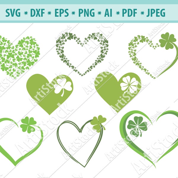 Heart Svg, St Patricks Day Svg, Shamrock SVG, Heart of Shamrocks Svg, Irish Heart Svg, Clover leaf Svg, Lucky Svg, File for cricut, Dxf, Eps