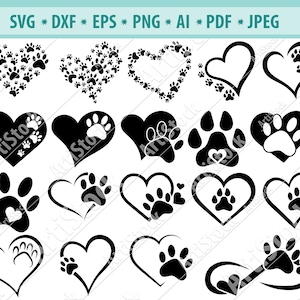 Dog Paw Heart SVG, Paw Bundle SVG, Paw Print SVG, Dog svg, Digital Cut File For Silhouette and Cricut, Cat Paw png, Cut File for Silhouette