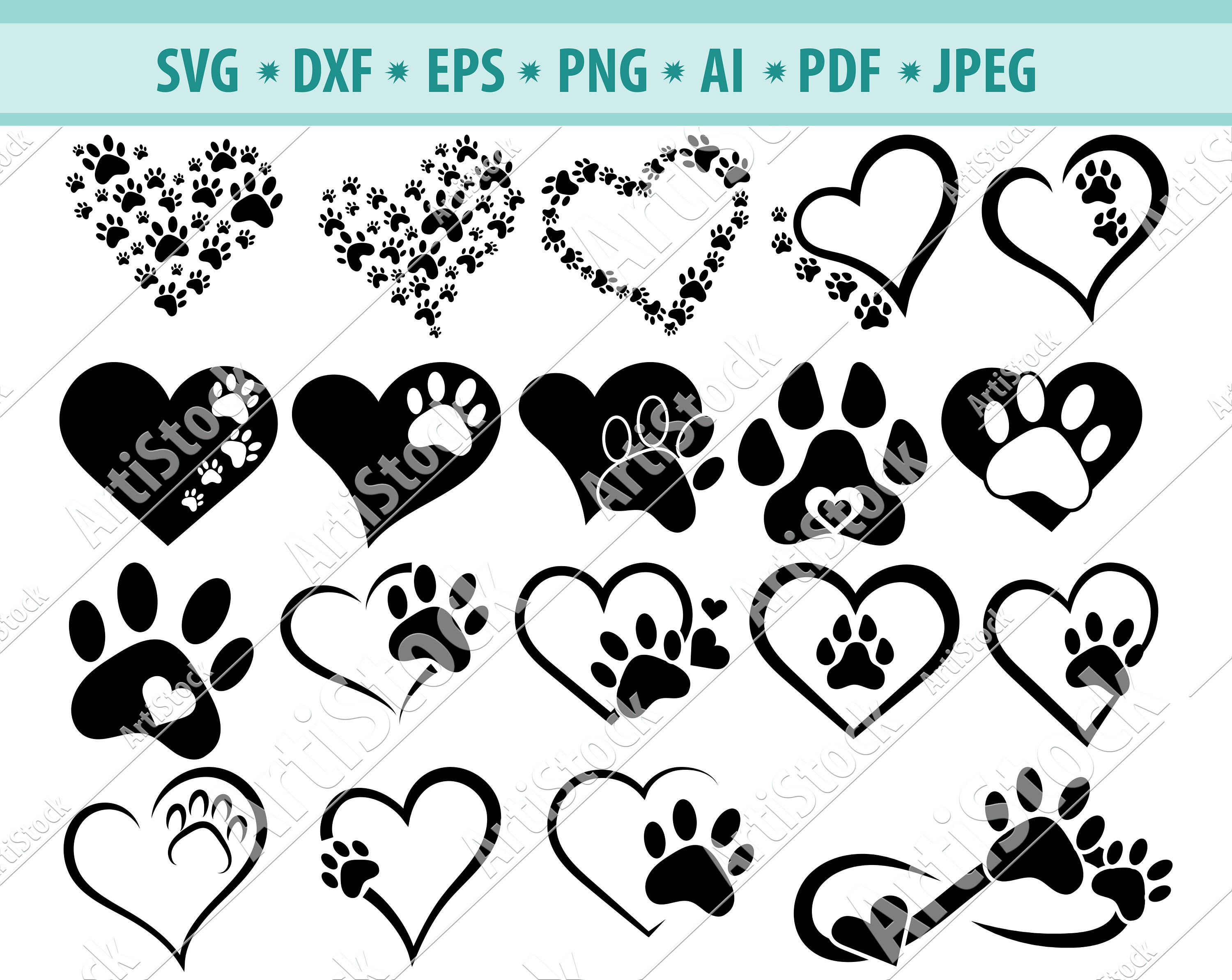 Dog Paw Heart SVG Paw Bundle SVG Paw Print SVG Dog Svg - Etsy