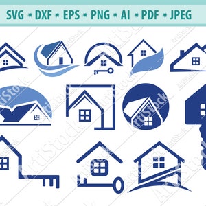 Svg de maison, logo d'agent immobilier, clipart de maison, dxf de maison, svg d'immobiliers, svg de propriété d'immobiliers, png à la maison, eps, fichier de découpage de maison, Cricut, Silhouette