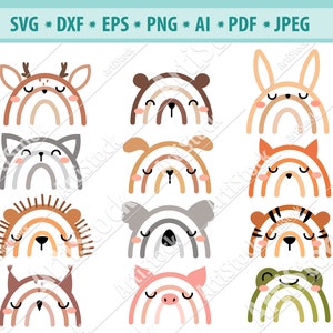 Regenbogen Svg Dateien, Regenbogen Clipart, Animal Rainbow Svg, Animal Face Svg, Cute Rainbows Svg, Cartoon Haustier Svg, Vektor, Baby Regenbogen Png, Eps