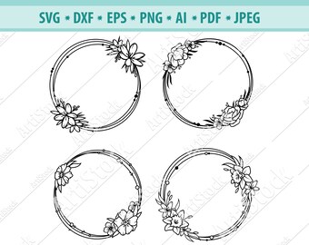 Flower Frame SVG, Wreath SVG file, Flower Wreath svg, Offset circle Svg, Flower Monogram frame, Wreath cut file, floral Wreath svg, vector