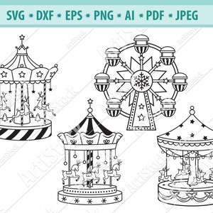Carrousel Svg, Kerst Carrousel Svg, Carrousel paard Svg, Bestand voor cricut, Merry Go Round Horse Svg, Reuzenrad Png, Amusement Svg, Vector