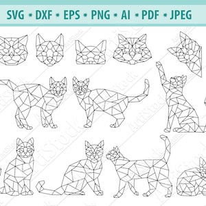 Polygonkatze Svg-Datei, geometrische Katzen Svg, Polygonal Druck Svg, Katze Clipart, Origami Katze Svg, Kitty Dxf, Silhouette, Svg geschnitten Datei, Png, Eps
