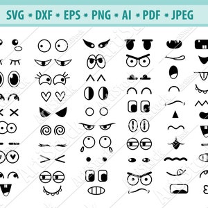 Cute Face Svg, Face Mask Svg, Comics face Svg, Cartoon Mouth Svg, Funny eyes Svg, Face Clipart, Eyes Svg, Smiling Face Png, Cricut, Eps, Dxf