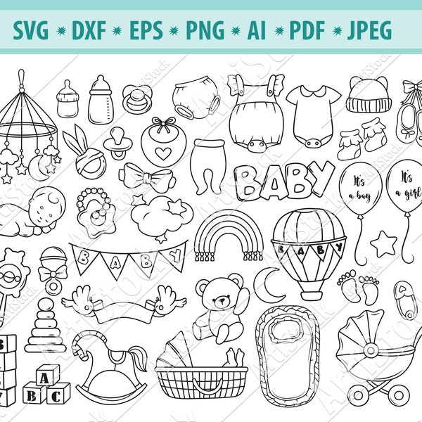 Neugeborenen Elemente svg, Baby svg Bundle, Babyparty svg, Neugeborenen Spielzeug svg, Baby Fußabdrücke svg, Baby Clipart, geschnittene Datei für Cricut, Png, Dxf