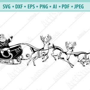 Santa Claus op slee, slee, rendieren kerst SVG, PNG, EPS, DXF, PDF cricut, Silhouette Studio, gesneden bestand, vinyl decal, stencil sjabloon