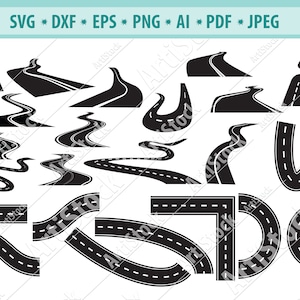 ROAD SVG, Highway svg, bending svg, curved road svg, asphalt road svg, road silhouette, road clipart, road cut file stencil vector dxf svg