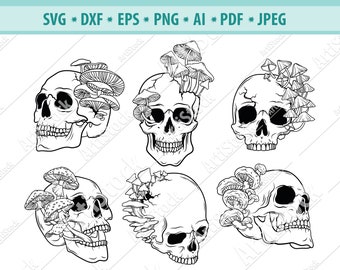 Skull Svg File, Mushroom Skull Svg, Witchy Svg, Skull Cut File