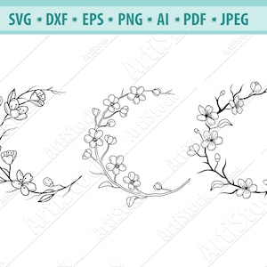 Kirschblüten Kranz Svg, Sakura Kranz Svg, Blumen Hochzeit Monogramm, Japan Svg, Frühling Kirschblüte Svg, Zweig SVG, Svg Schnittdatei, Eps