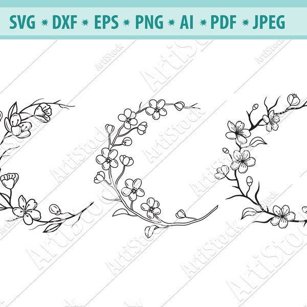 Cherry blossom wreath Svg, Sakura wreath Svg,  Floral wedding monogram, Japan Svg, Spring Cherry Blossom Svg, Branch SVG, Svg cut file, Eps