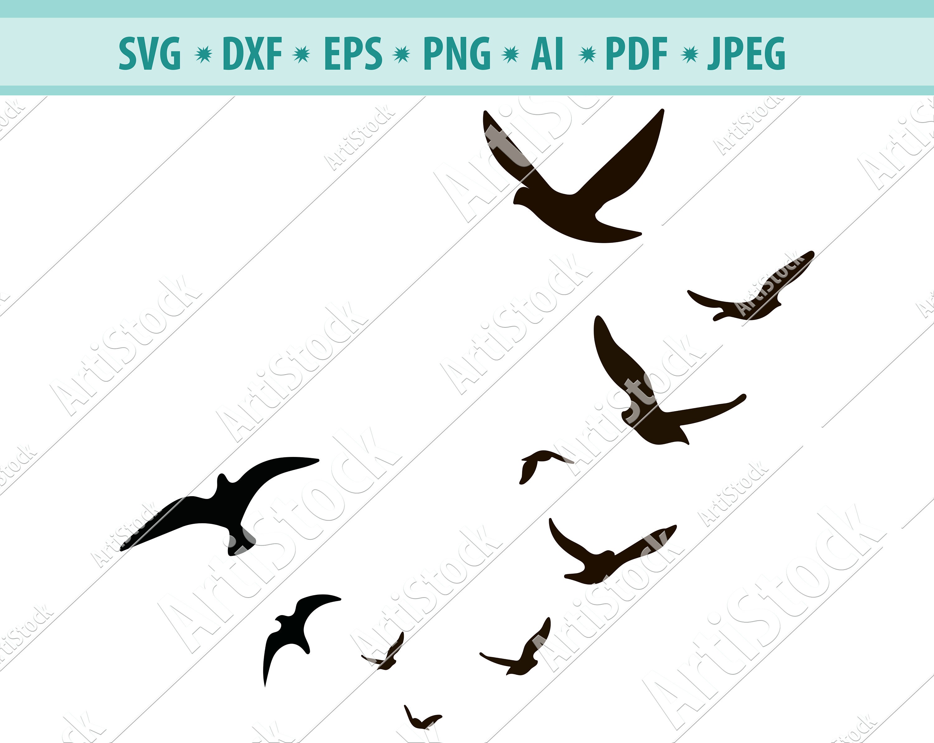 Flock of Birds SVG Vector, Silhouette of Birds SVG, Flying