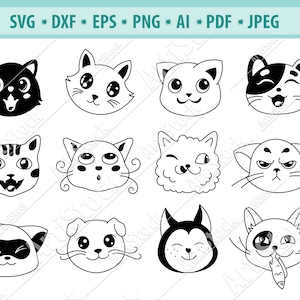 Katze Gesicht Svg, Kätzchen Svg, Katze Schnurrbart Svg, süße Katze Schnauze Svg, Katze Portrait Svg, Emotion Katze Svg, Katzenliebhaber Svg, lustige Haustier Png, Eps, Dxf