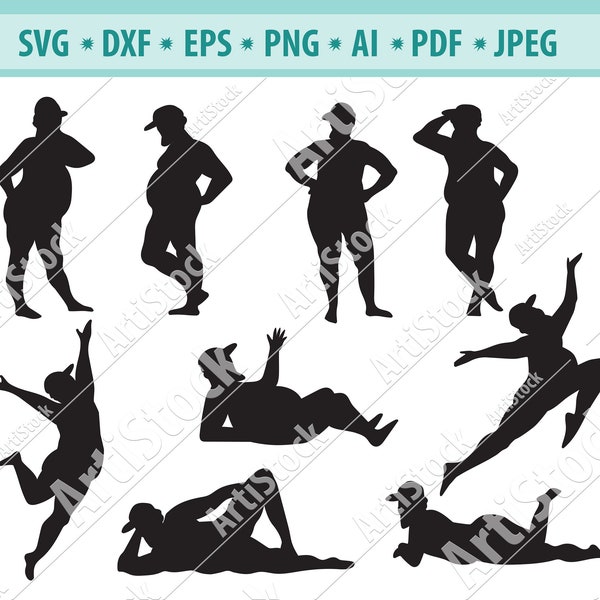 Fat Man SVG, Drôle de gars SVG, Homme Corps Svg, Pose homme Svg, Fête des Pères Svg, Dancing man Svg, Offensive SVG, Silhouette caméo, Eps, Dxf, Png