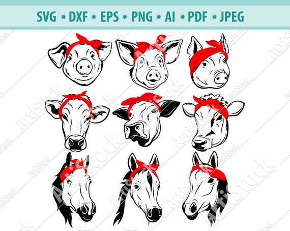 Download Farm Animals With Bandana Svg Animal Head Bandana Svg Cow Etsy