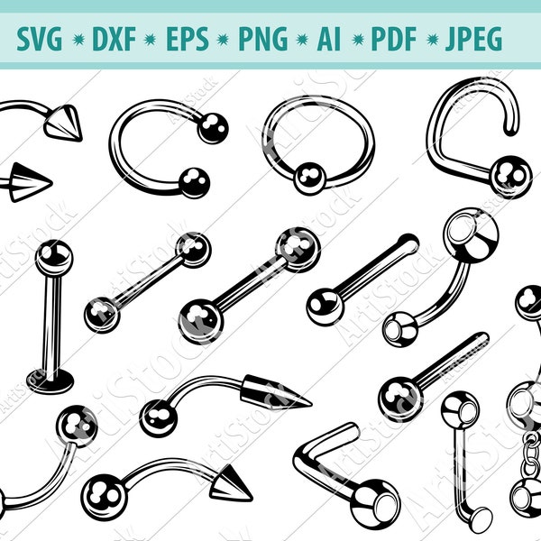 Piercing earring Svg, Body piercing Svg, Metal accessories Svg, Earring Svg, Piercing cut file, Clipart Vector, SVG .PNG Cricut Cut Cutting