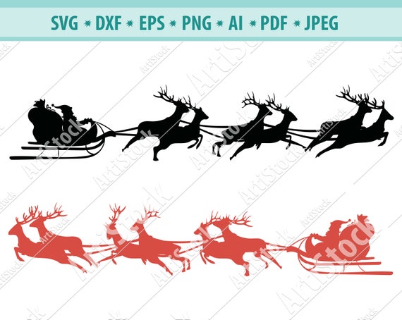 Download Christmas Svg Santa Sleigh Svg Christmas Reindeer Svg File Etsy PSD Mockup Templates