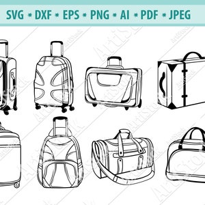 Equipaje SVG, Maleta SVG, Vacaciones SVG, Imágenes prediseñadas de equipaje de viaje, Archivos de equipaje para Cricut, Archivos de corte de equipaje para silueta, Dxf, Png, Eps