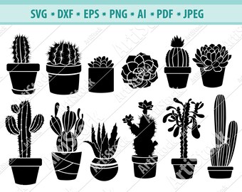 Cactus SVG Bundle, Cactus SVG, Cactus Clipart, Cactus Cut Files For Silhouette, Files for Cricut, Cactus Vector, Svg, Dxf, Png, Eps, Design