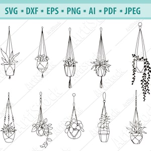 Planten SVG, Potplanten Svg, Kamerplanten Svg, Flower Pot Clipart, Tuinieren SVG, Opknoping planten in potten, Bestand voor cricut, Silhouet cameo