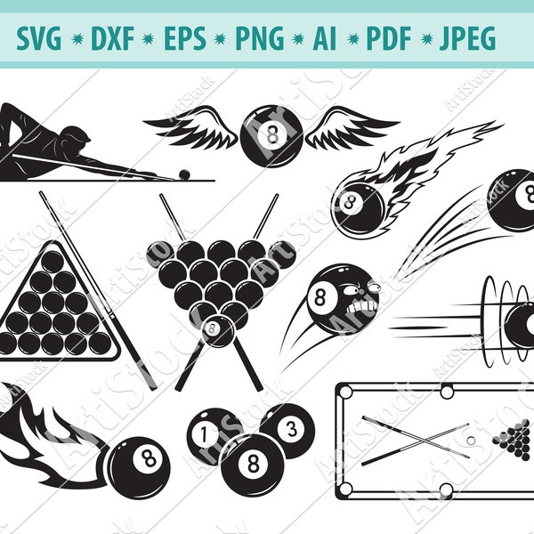 Billiards Svg Bundle, Snooker Svg, Pool Svg, Billiards Clipart, Files for Cricut, Billiards Cut Files, Flaming Billiard Ball Svg, Eps, Dxf