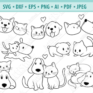 Cat & Dog SVG, Cat and Dog with heart Png, Veterinary Logo Design, Cute Animal Svg, Vet Clinic Decor, Cartoon pets Svg, Cut Files, Eps, Png