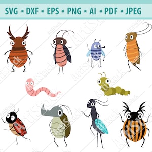 Bugs SVG, Cute Insect Svg, Worm Svg, Baby insects svg, Insects silhouette Svg, Bugs Clipart, Insects cut file, Cartoon Beetle Svg, EPS, PNG