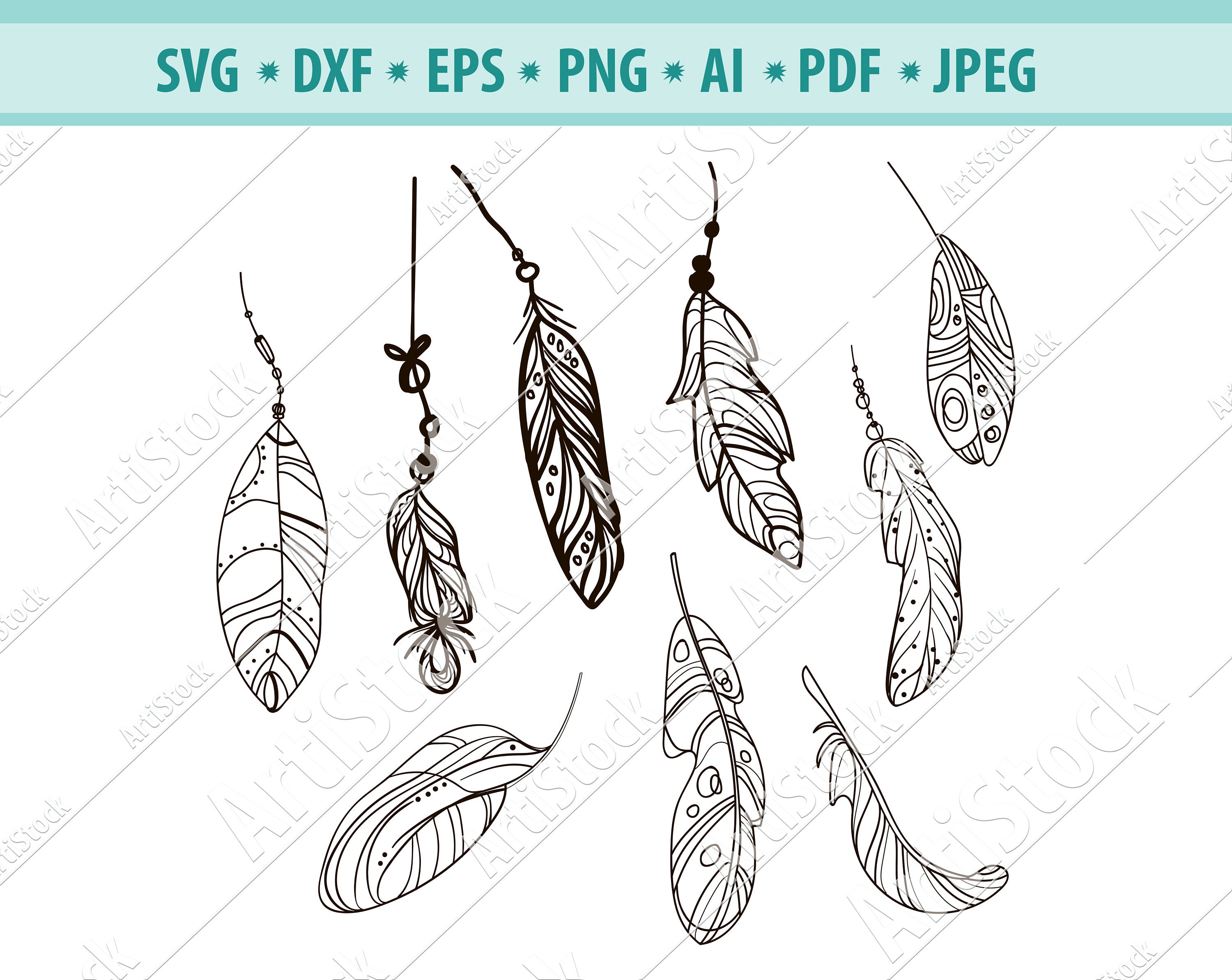 Hand drawn Boho Feathers SVG PNG EPS Dxf Pdf for cricut Etsy