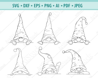 Gnome SVG,  Peeking gnome Svg, Garden Gnomes SVG, Nordic Gnome Svg, Gnome Clipart, Holiday Gnome svg, Christmas Gnomes Svg, Silhouette, Eps