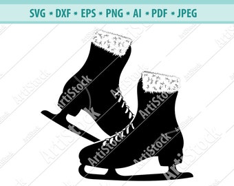 Figure Skating Shoes SVG, Ice Skate Sports Footwear Shoe Ice Skating Winter Blade Dancing, .SVG .PNG Clipart Vector Cricut Cut Cutting, .Dxf