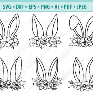Oreilles de lapin Svg, Lapin Svg, Bandeau de fleur Svg, lapin de Pâques svg, Bunny Svg, Rabbit clipart Svg, Svg Cricut Files, Easter svg, png, dxf
