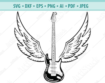 Electric guitar, Wings, Guitar, Rock and roll, Silhouette svg,  Musical Instrument .SVG .EPS .PNG Vector Clipart, Circuit files, Cut Cutting