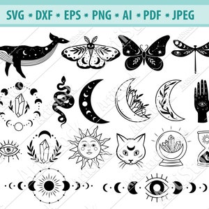 Objet mystique svg, Magic ball svg, Crystal svg, Celestial svg, Moon Phase svg, Celestial whale Svg, Files for cricut, Svg cut file, Dxf, Eps