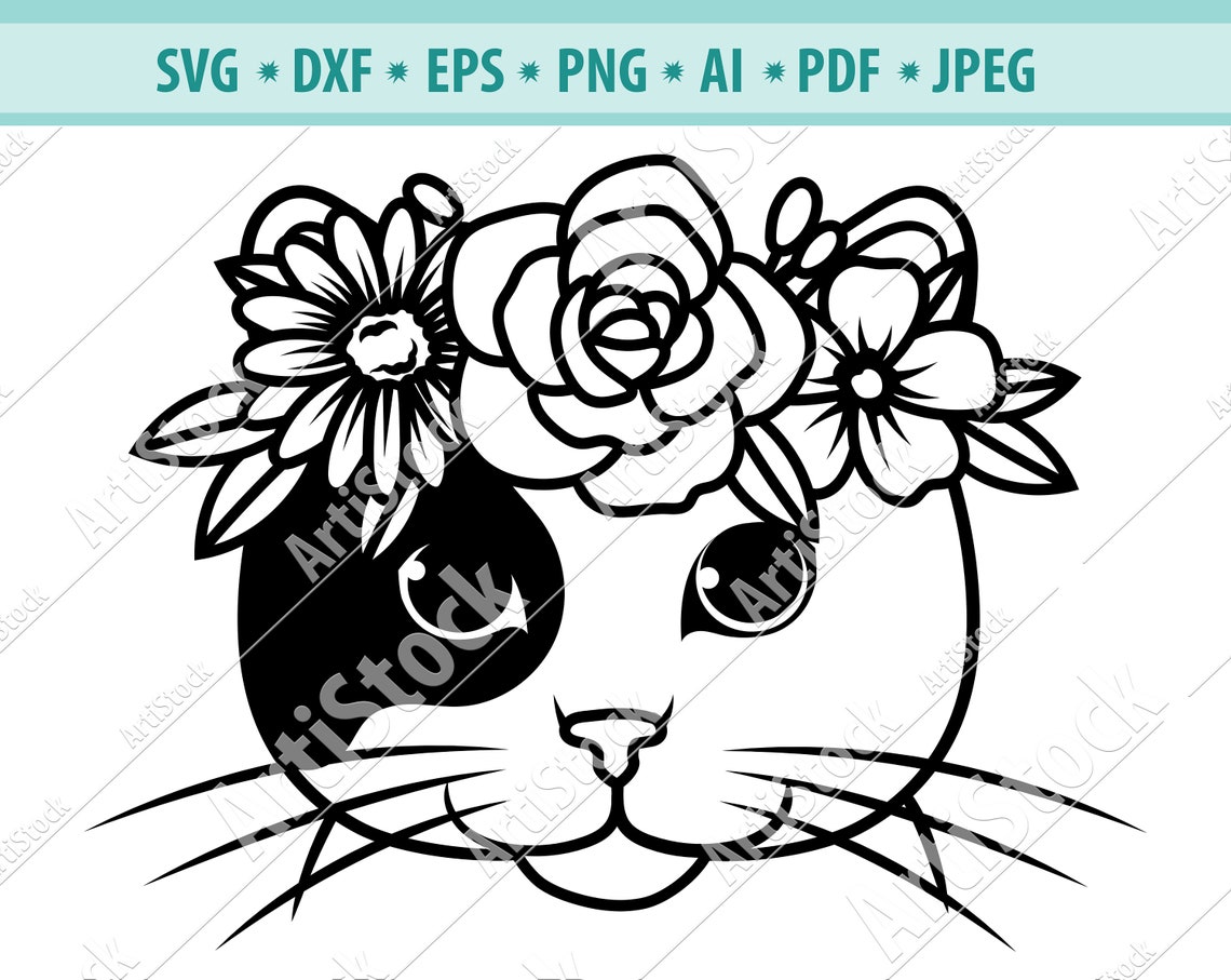 Cat Face SVG Cat With Flower Crown SVG Cat Cut File Animal - Etsy