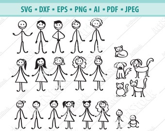 Stick family svg bundle, stick family cut files, stick family clipart, cut files for cricut silhouette, png, dxf, eps. Stick figures, vector