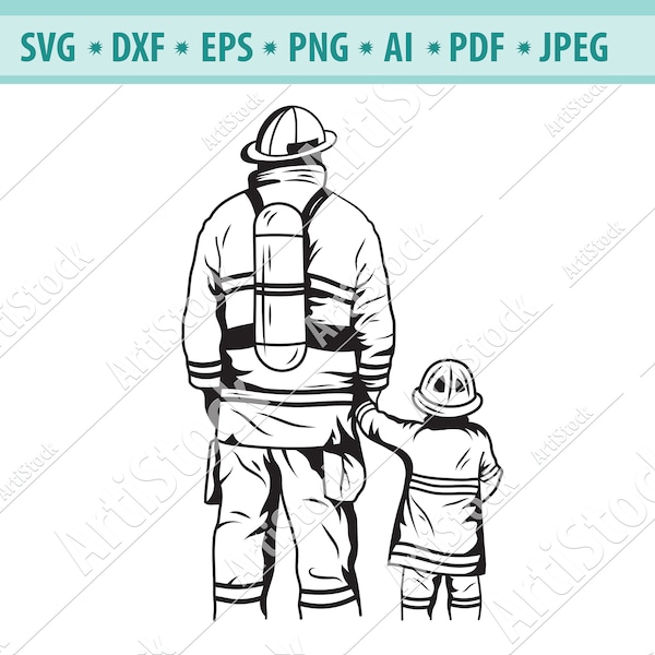 Firefighter SVG, Fireman Father and Son Svg, Firefighter Dad Svg, Fireman Clipart, Cricut, Svg cut file, Fire department svg, Png, Dxf, Eps