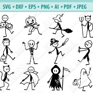 Halloween Stick Figuren Svg, Stick Figur Monsters Svg, Stick Geist Svg, Vampir Svg, Monsters Icon Svg, Skelett Svg, Silhouette, Eps, Dxf