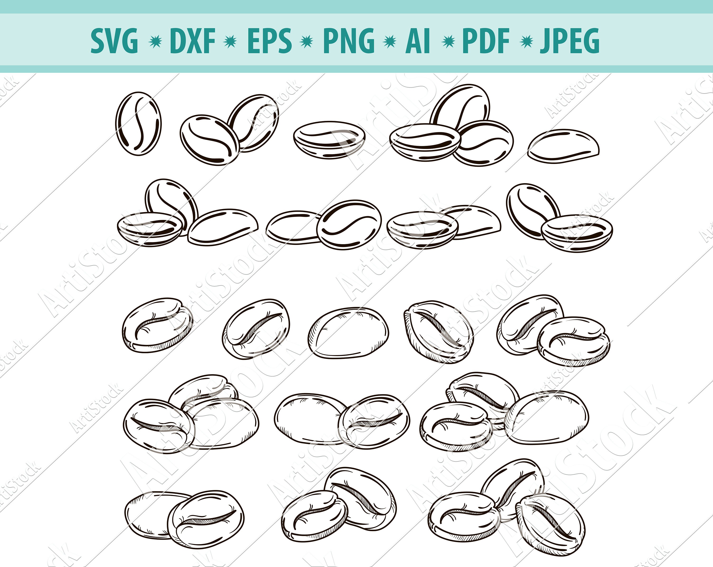 Download Coffee Beans Svg Eps Png Ai Dxf Format Download Coffee Beans Etsy
