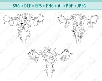 Floral Uterus Svg, Uterus with flowers Svg, Flower Svg, Uterus cut file, Female reproductive organs, Floral Ovaries Svg, Vector, Png, Eps