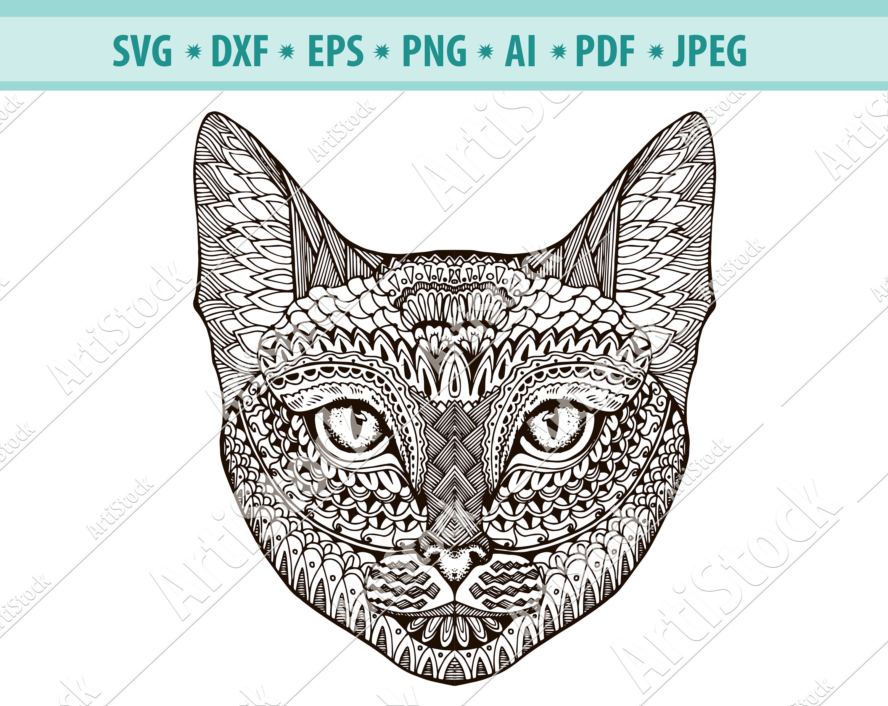 Zentangle Cat SVG, Mandala Cat SVG, Cat for Cricut