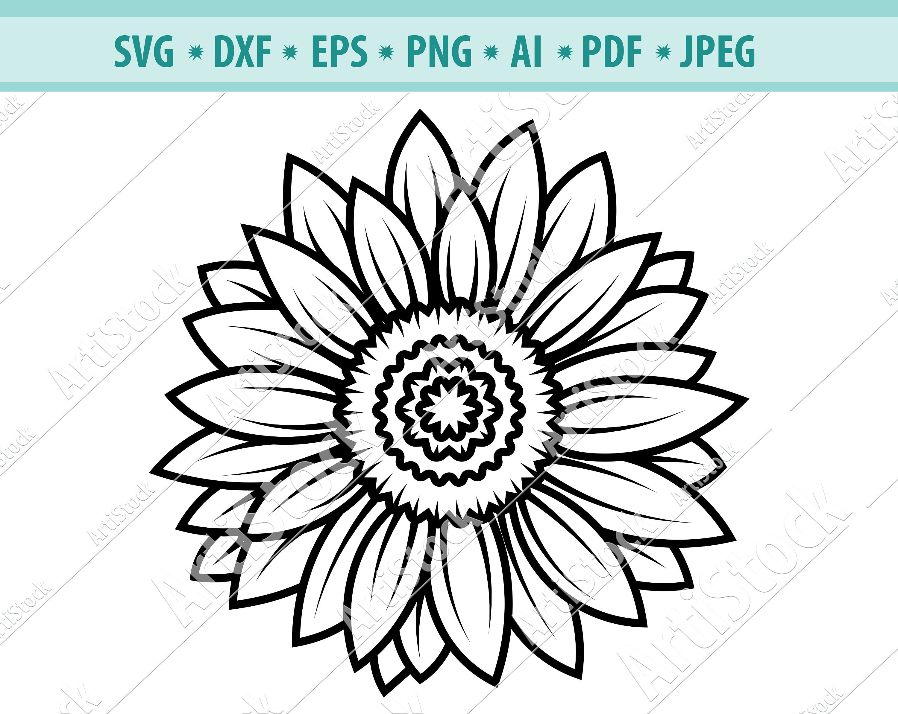 SunFlower Svg Sunflower Silhouette Sunflower Clipart Sunflower Shape Svg .....