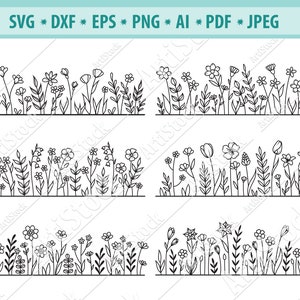 Piante da campo Svg, Fiori selvatici Svg, Garden Plant Svg, Adesivi floreali da parete Svg, Nature Svg, Grow Stem SVG, EPS, PNG, Vector, Cricut Cut file