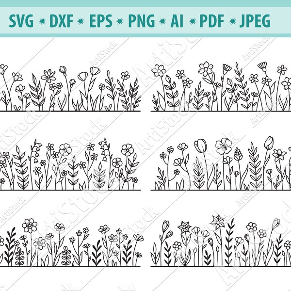 Field plants Svg, Wild flowers Svg, Garden Plant Svg, Floral wall stickers Svg, Nature Svg, Grow Stem SVG, EPS, PNG, Vector, Cricut Cut file