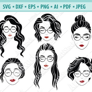 女性の顔の SVG バンドル、眼鏡をかけた女性の SVG、即座に読み込まれる女性の美容サロンの SVG、PNG ファイル、メイクアップの SVG、Cricut カット ファイル、女の子の EPS