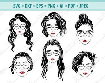 Woman's face svg bundle, Women with glasses SVG, instantly Loading Woman Beauty saloon SVG, PNG file, makeup svg, Cricut Cut File, girl eps
